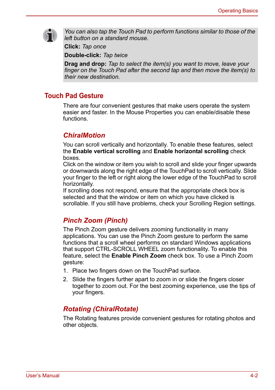 Touch pad gesture | Toshiba Satellite L670 User Manual | Page 82 / 199