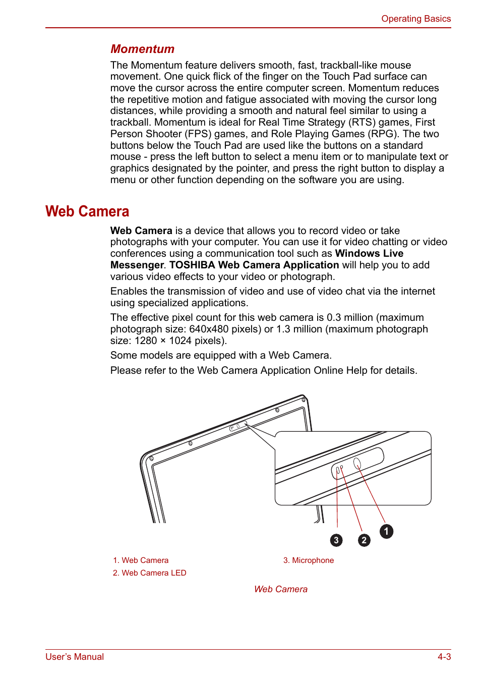 Web camera, Web camera -3, Momentum | Toshiba Satellite L670 User Manual | Page 83 / 199