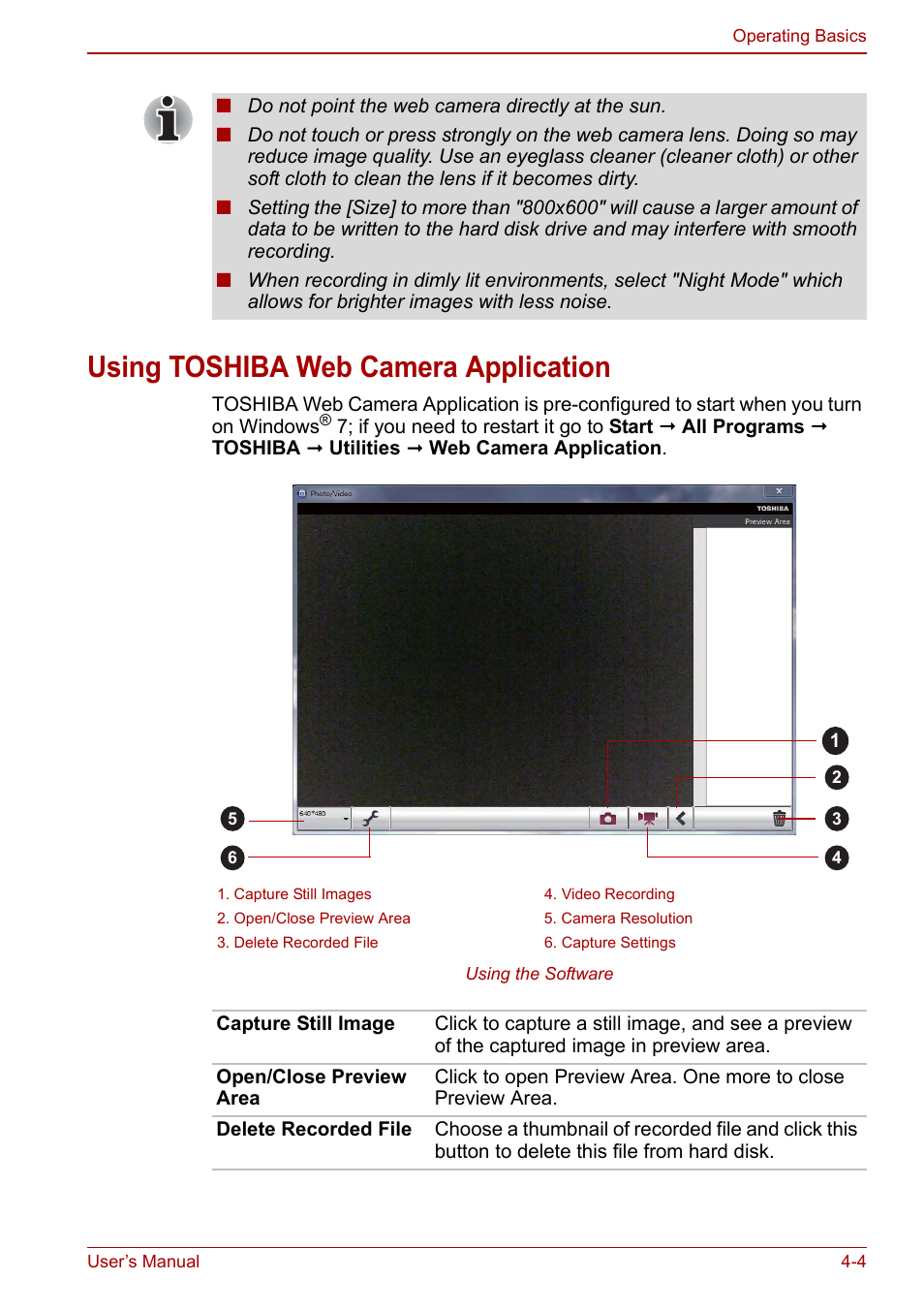 Using toshiba web camera application, Using toshiba web camera application -4 | Toshiba Satellite L670 User Manual | Page 84 / 199