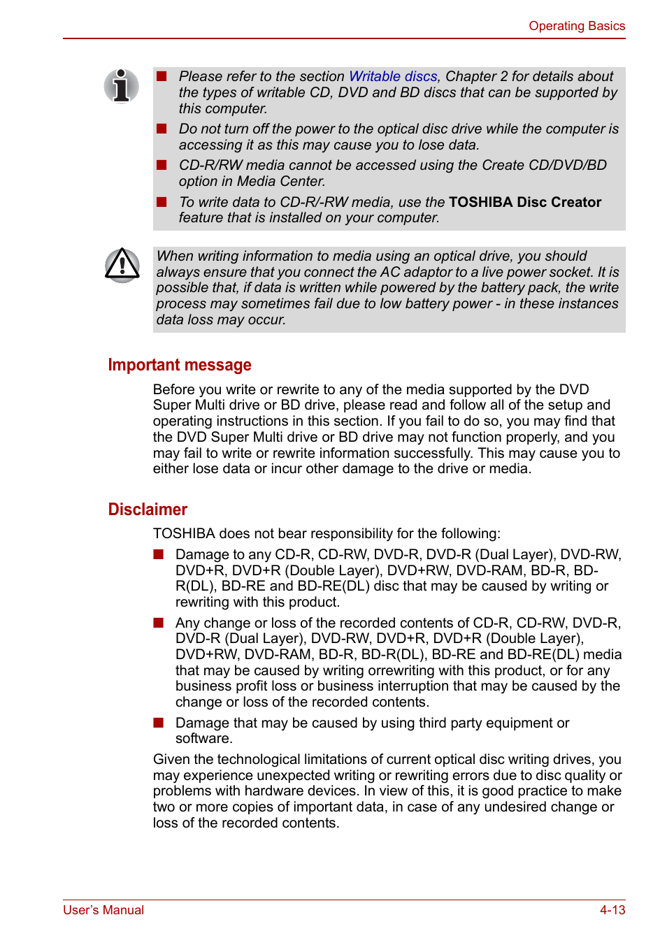 Important message, Disclaimer | Toshiba Satellite L670 User Manual | Page 93 / 199