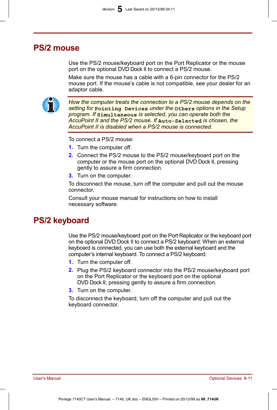 Ps/2 mouse, Ps/2 keyboard, Ps/2 mouse -11 ps/2 keyboard -11 | Toshiba Portege 7140 User Manual | Page 117 / 196