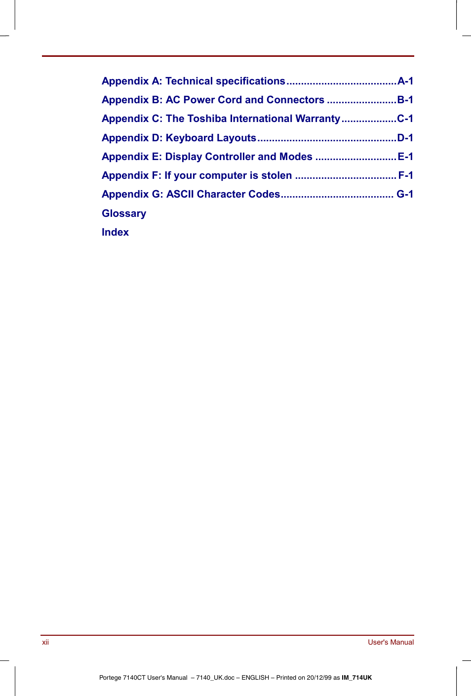 Toshiba Portege 7140 User Manual | Page 12 / 196