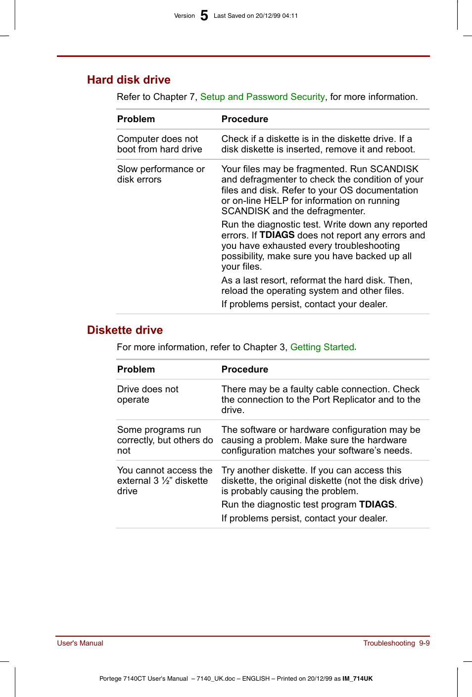 Hard disk drive -9 diskette drive -9, Hard disk drive, Diskette drive | Toshiba Portege 7140 User Manual | Page 127 / 196