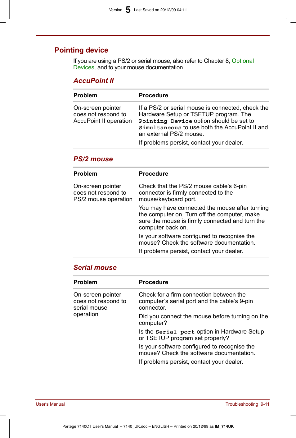 Pointing device -11, Pointing device | Toshiba Portege 7140 User Manual | Page 129 / 196