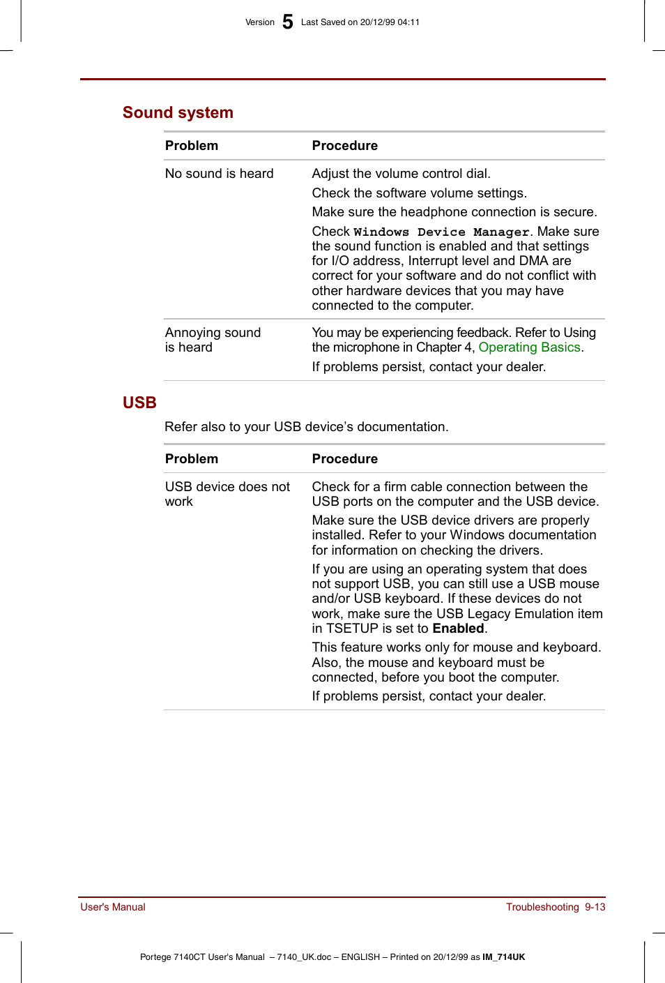 Sound system -13 usb -13, Sound system | Toshiba Portege 7140 User Manual | Page 131 / 196