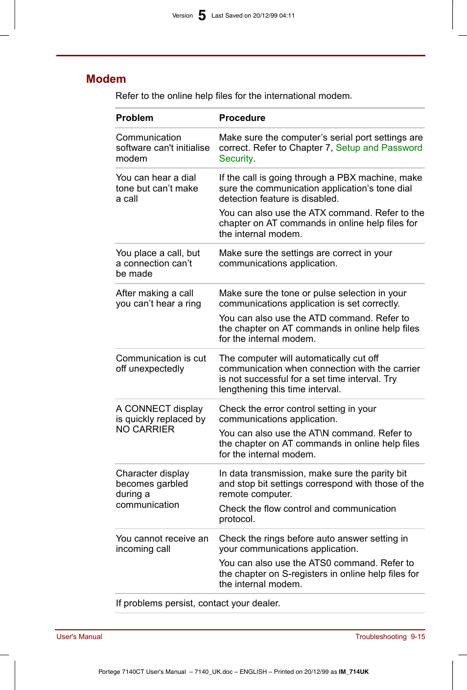 Modem -15, Modem | Toshiba Portege 7140 User Manual | Page 133 / 196