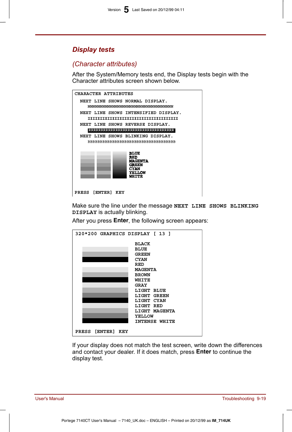 Display tests (character attributes) | Toshiba Portege 7140 User Manual | Page 137 / 196