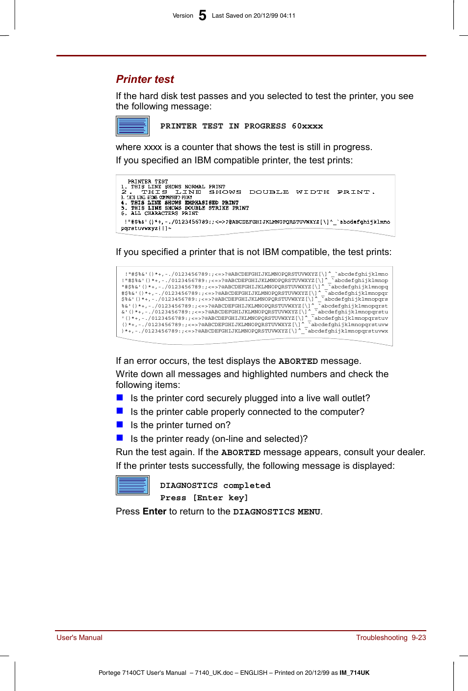 Printer test | Toshiba Portege 7140 User Manual | Page 141 / 196