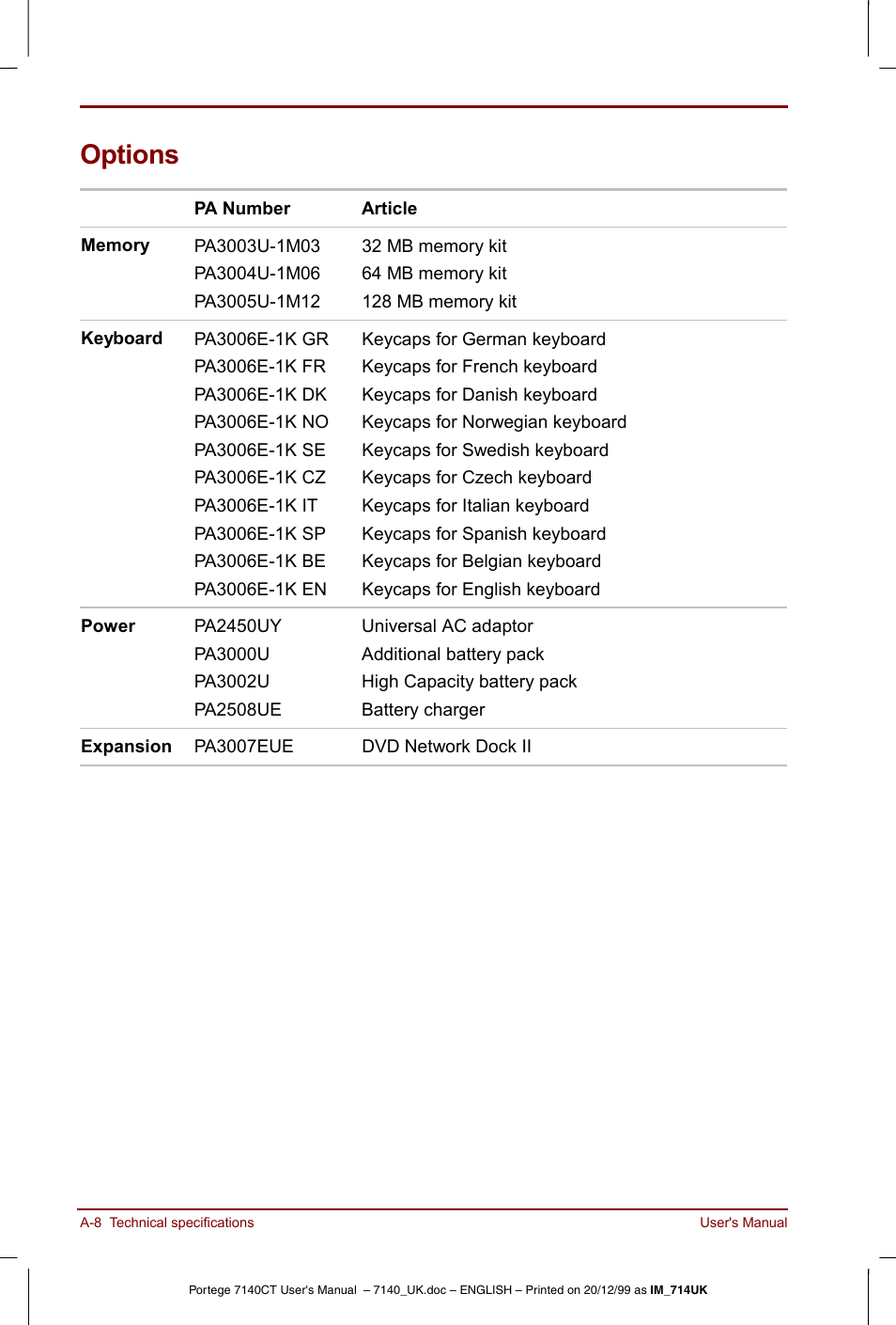 Options | Toshiba Portege 7140 User Manual | Page 150 / 196