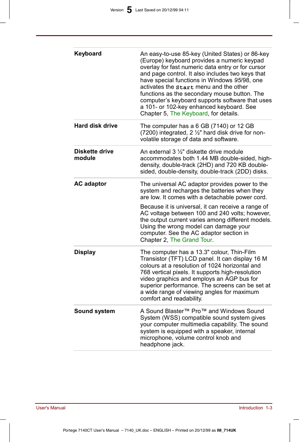 Toshiba Portege 7140 User Manual | Page 19 / 196