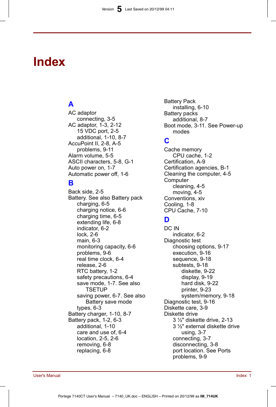 Index, Quickly | Toshiba Portege 7140 User Manual | Page 191 / 196