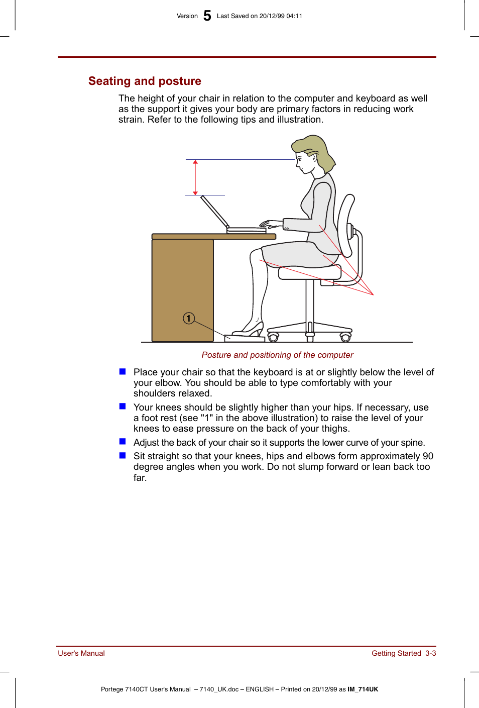 Seating and posture -3, Seating and posture | Toshiba Portege 7140 User Manual | Page 43 / 196