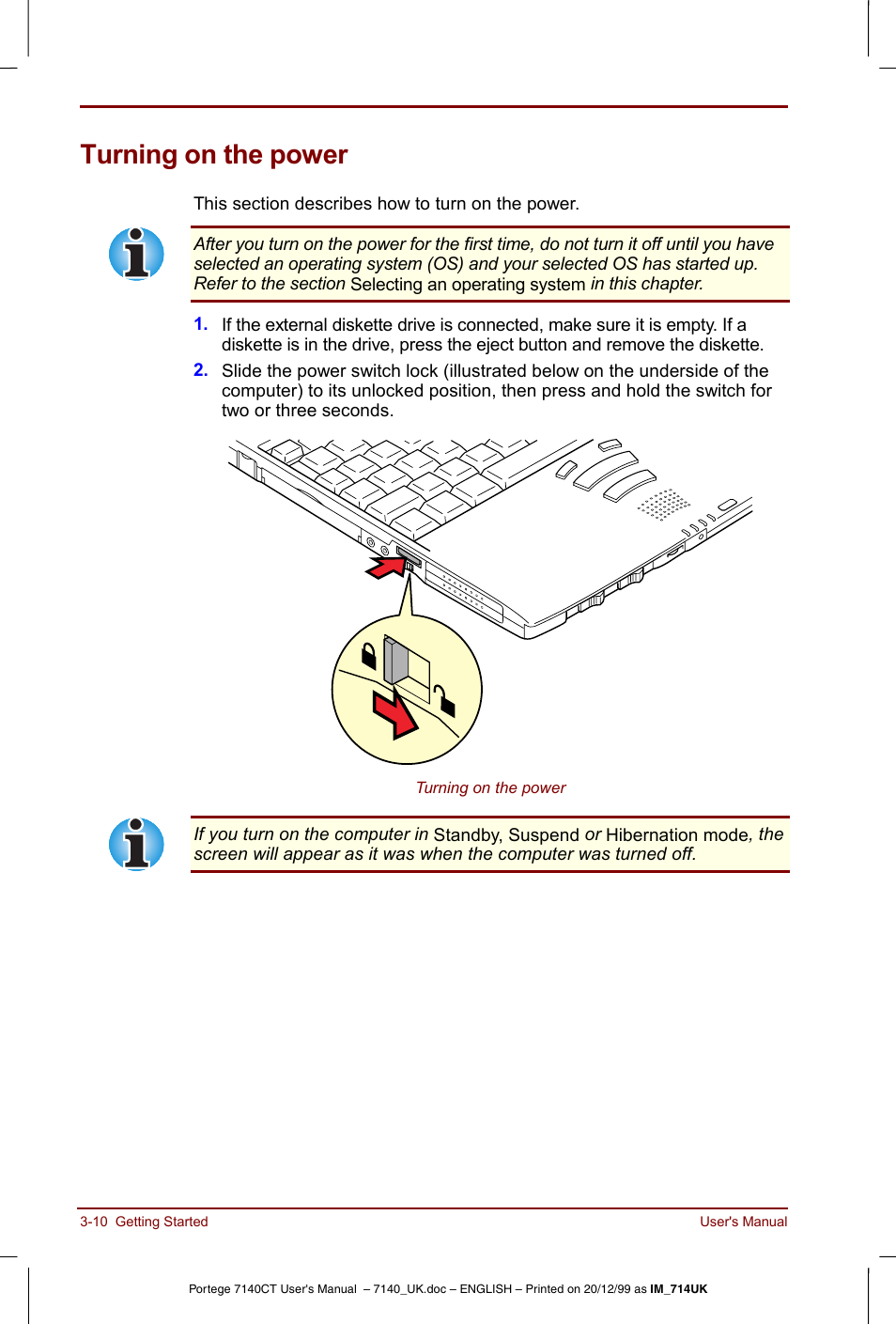 Turning on the power, Turning on the power -10 | Toshiba Portege 7140 User Manual | Page 50 / 196