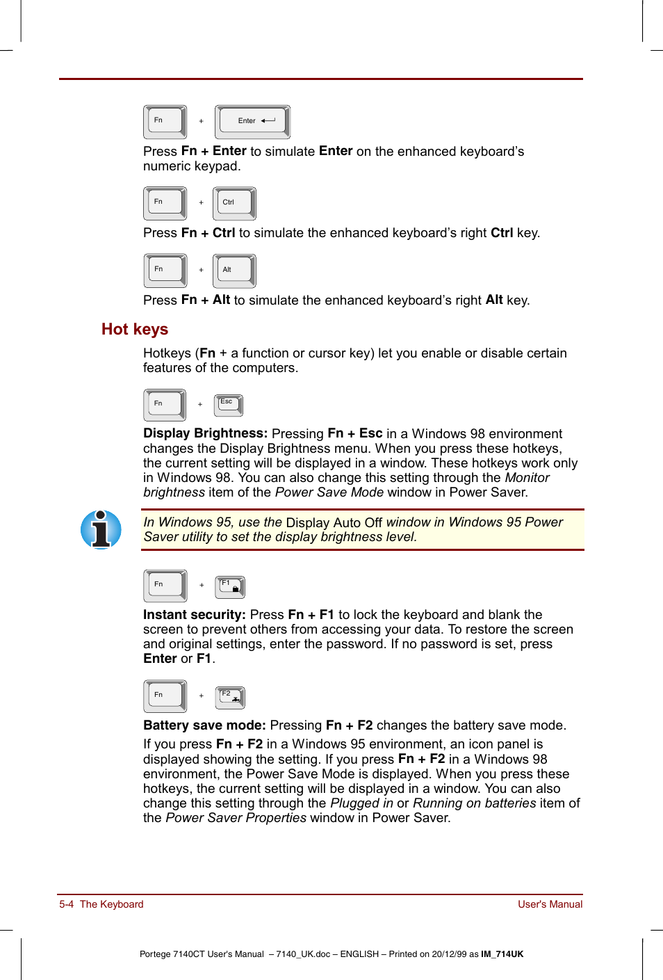 Hot keys -4, Hot keys | Toshiba Portege 7140 User Manual | Page 64 / 196