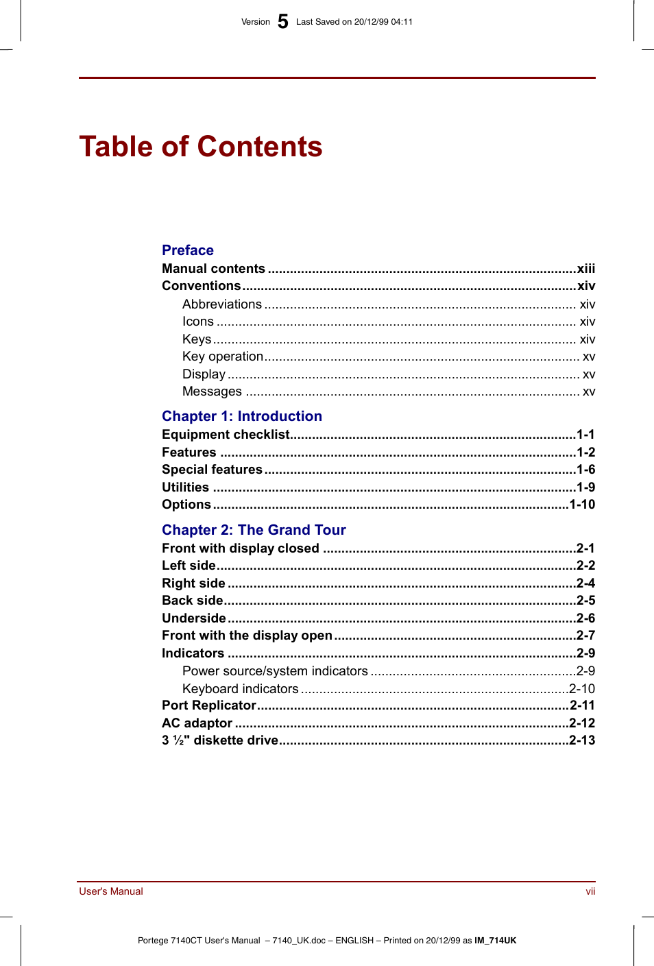 Toshiba Portege 7140 User Manual | Page 7 / 196