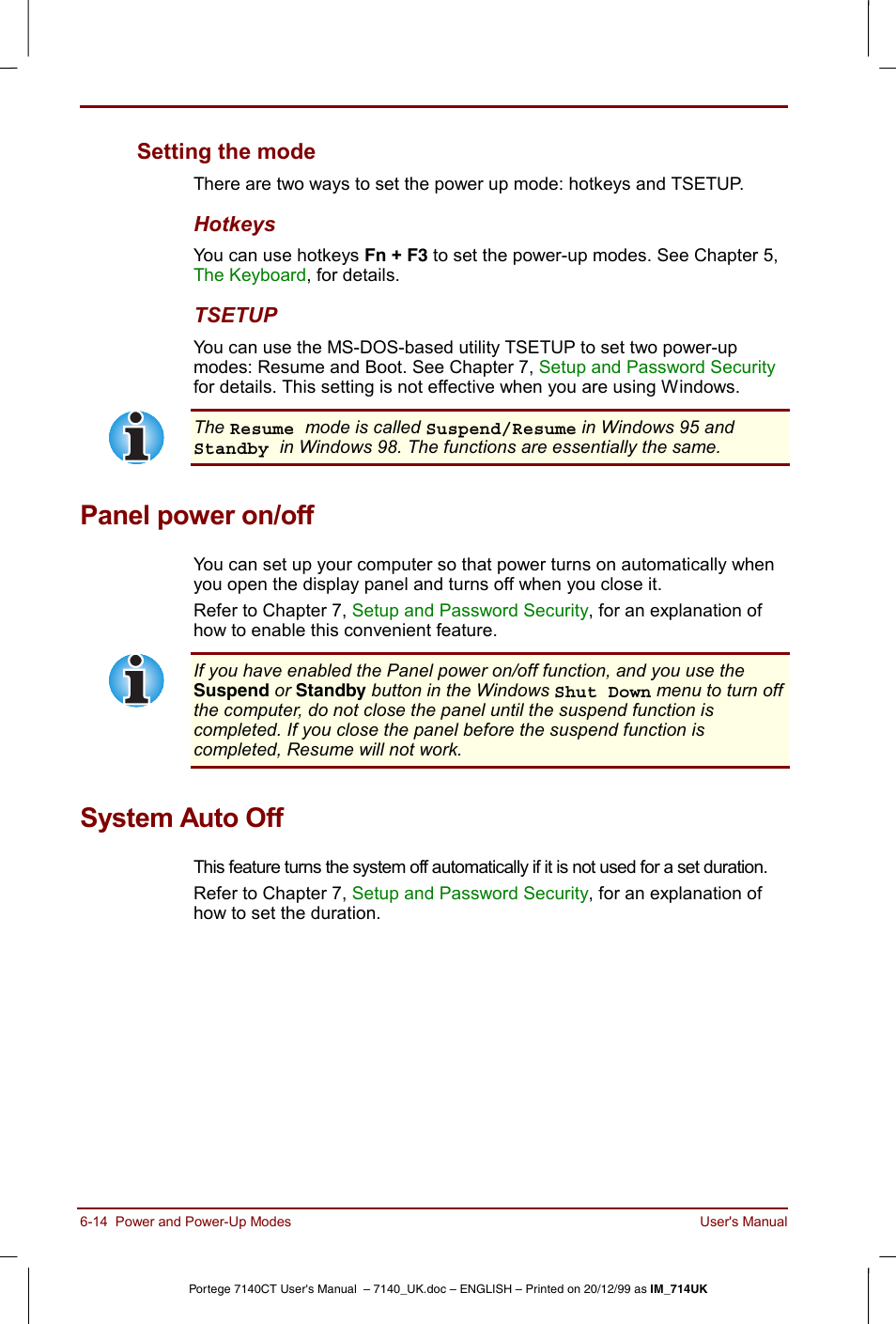 Panel power on/off, System auto off, Setting the mode -14 | Panel power on/off -14 system auto off -14, Setting the mode | Toshiba Portege 7140 User Manual | Page 82 / 196