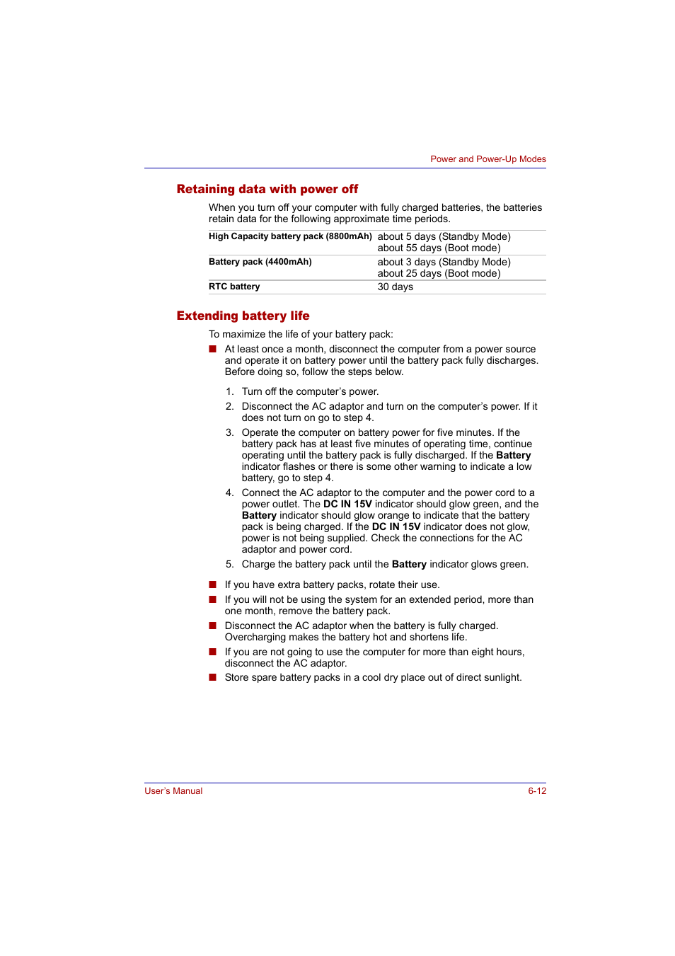 Retaining data with power off, Extending battery life, Ed. refer to | In th | Toshiba Tecra A2 User Manual | Page 110 / 198