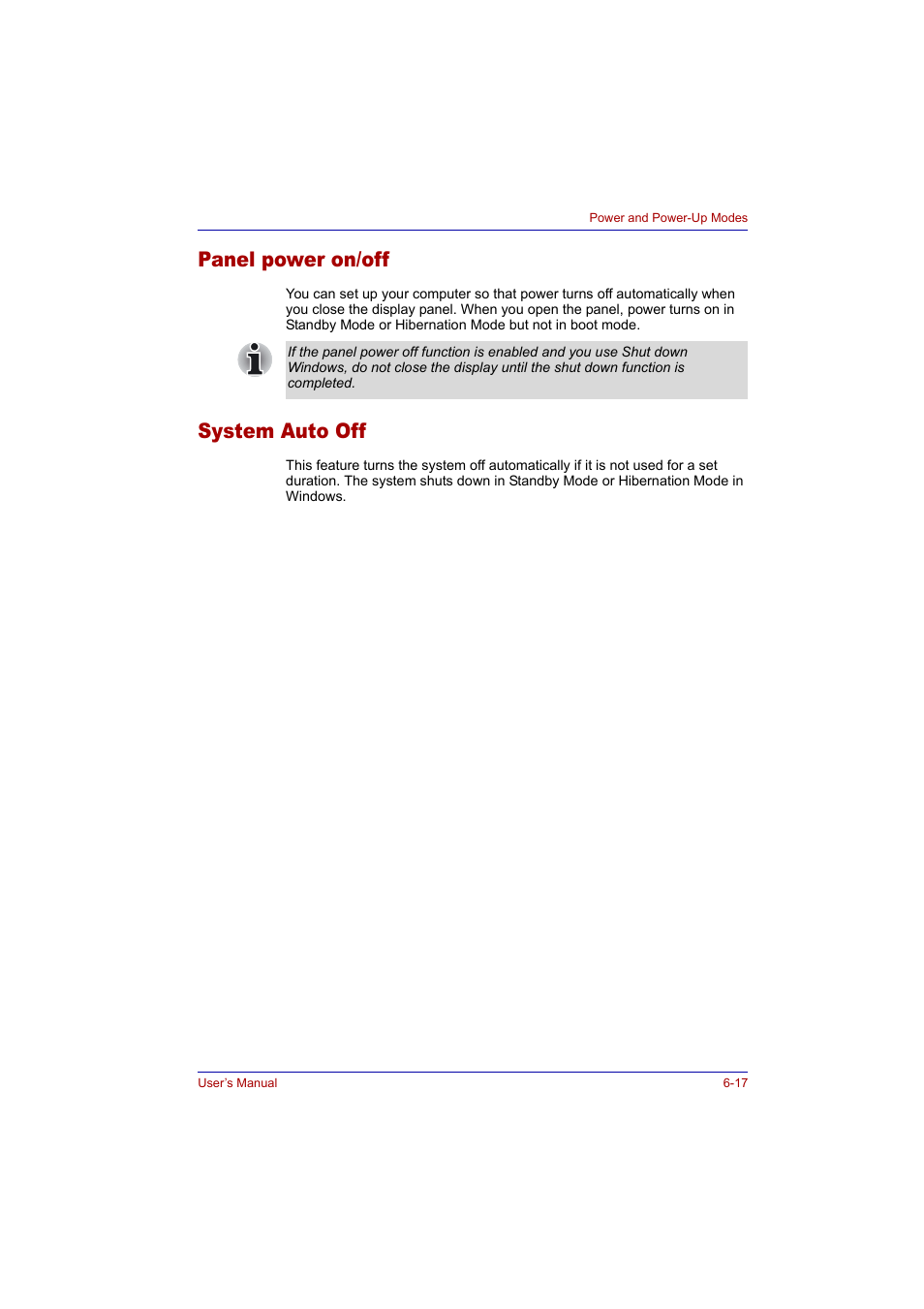 Panel power on/off, System auto off, Panel power on/off -17 system auto off -17 | Toshiba Tecra A2 User Manual | Page 115 / 198