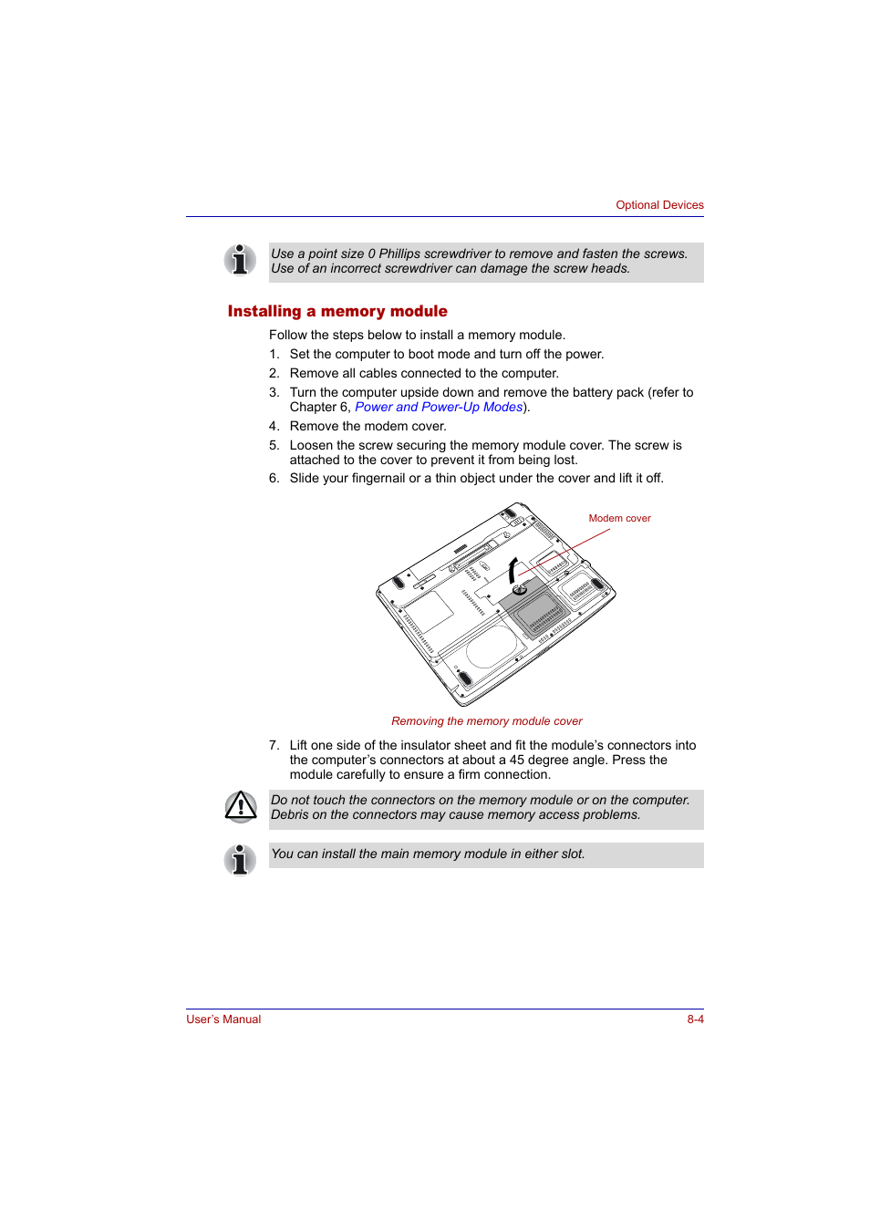 Installing a memory module, Installing a memory module -4 | Toshiba Tecra A2 User Manual | Page 128 / 198