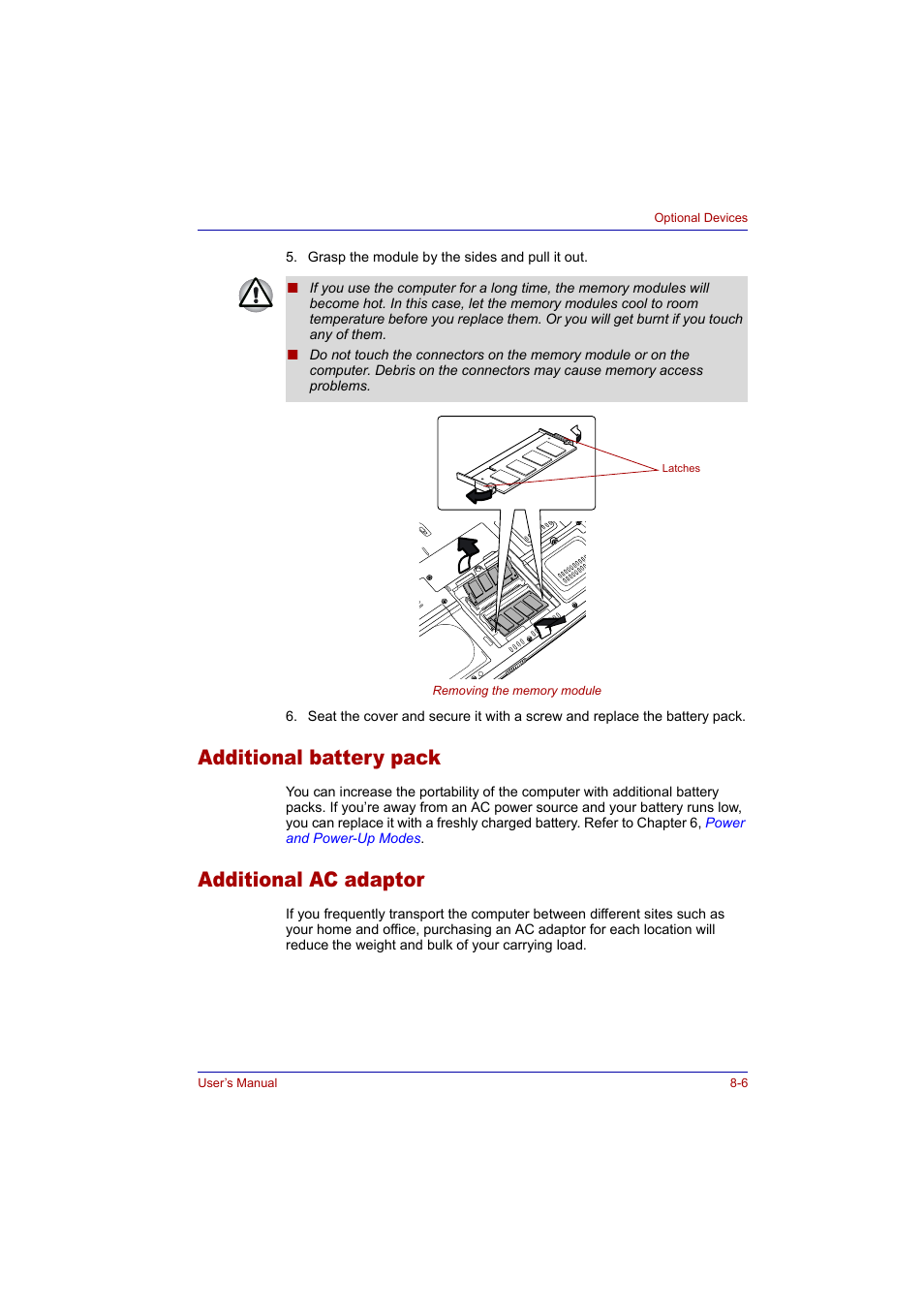 Additional battery pack, Additional ac adaptor | Toshiba Tecra A2 User Manual | Page 130 / 198