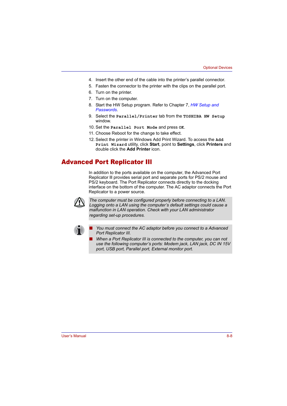 Advanced port replicator iil, Advanced port replicator iil -8 | Toshiba Tecra A2 User Manual | Page 132 / 198