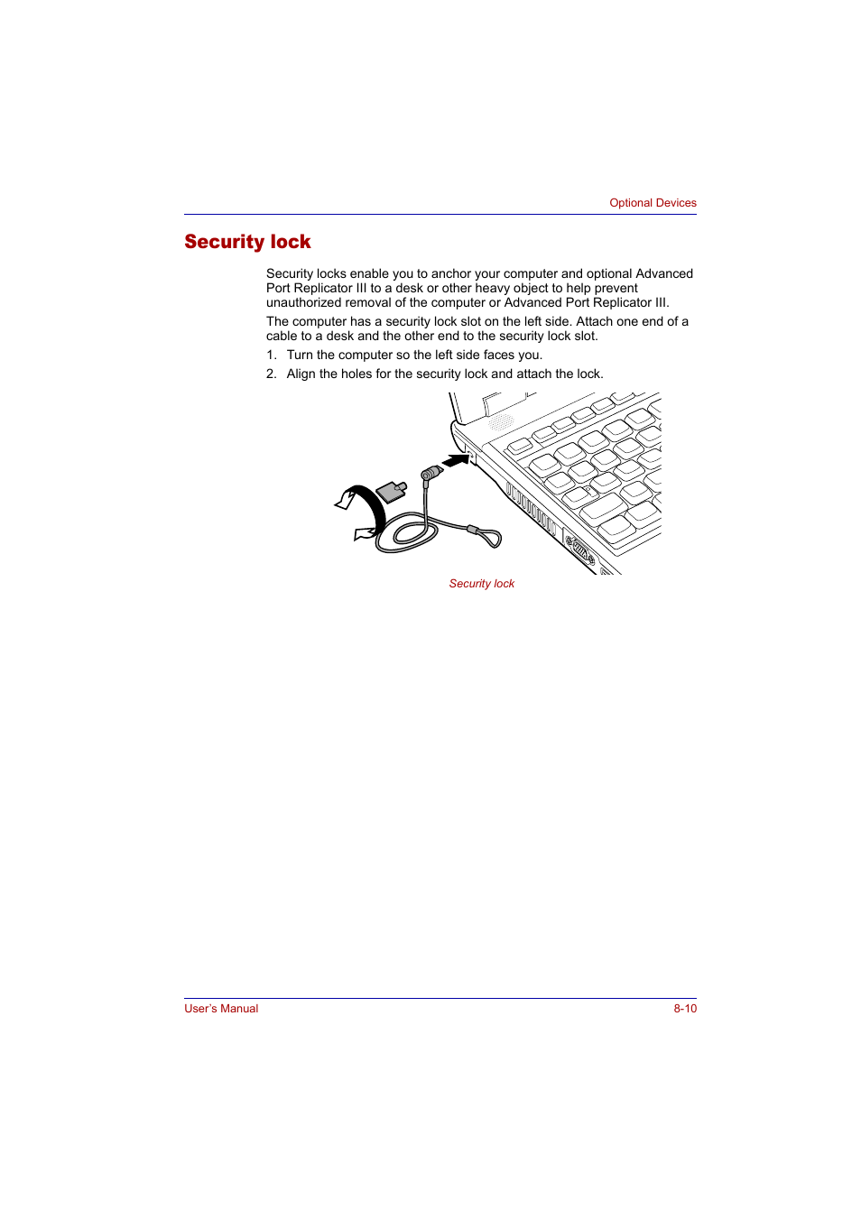 Security lock, Security lock -10 | Toshiba Tecra A2 User Manual | Page 134 / 198