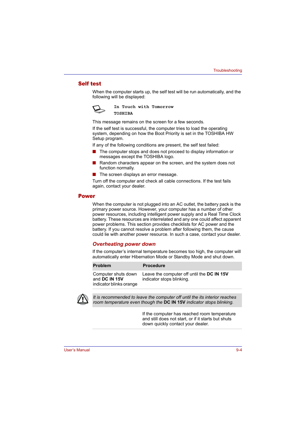 Self test, Power, Self test -4 power -4 | Toshiba Tecra A2 User Manual | Page 138 / 198