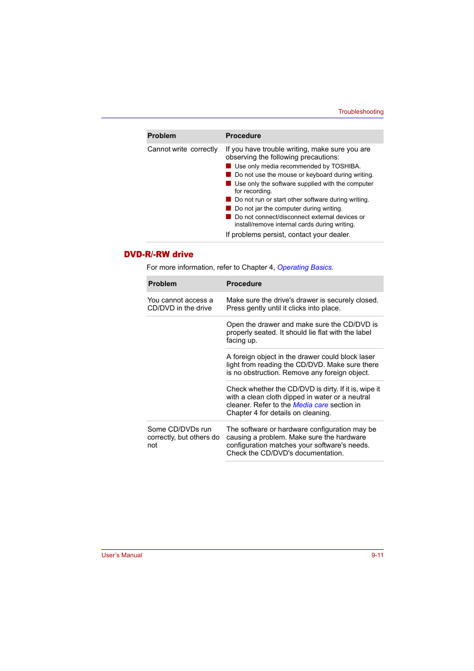 Dvd-r/-rw drive, Dvd-r/-rw drive -11 | Toshiba Tecra A2 User Manual | Page 145 / 198