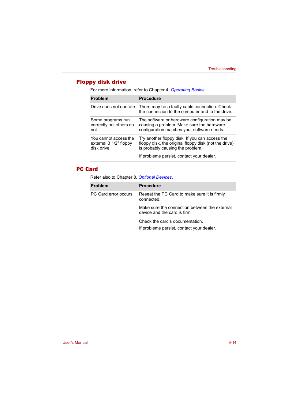 Floppy disk drive, Pc card, Floppy disk drive -14 pc card -14 | Toshiba Tecra A2 User Manual | Page 148 / 198