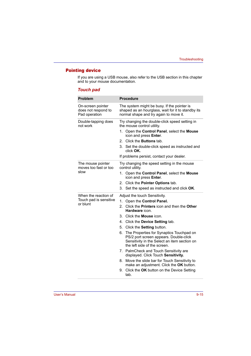 Pointing device, Pointing device -15 | Toshiba Tecra A2 User Manual | Page 149 / 198