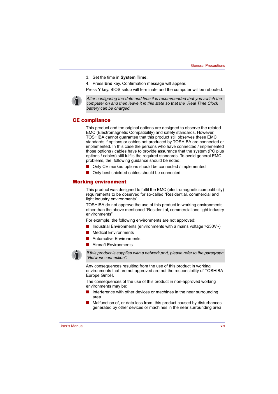 Ce compliance, Working environment | Toshiba Tecra A2 User Manual | Page 19 / 198