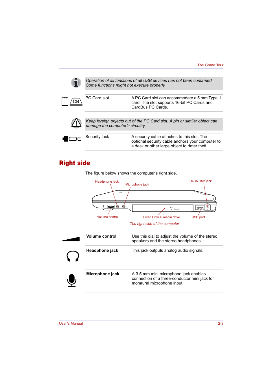Right side, Right side -3 | Toshiba Tecra A2 User Manual | Page 39 / 198