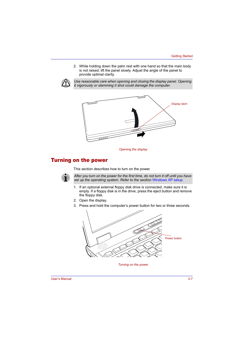 Turning on the power, Turning on the power -7 | Toshiba Tecra A2 User Manual | Page 59 / 198