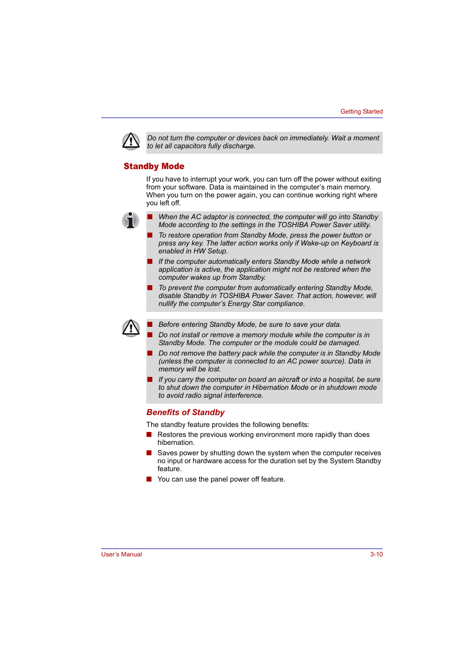 Standby mode, Standby mode -10 | Toshiba Tecra A2 User Manual | Page 62 / 198