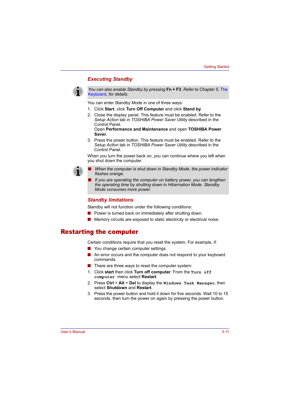 Restarting the computer, Restarting the computer -11 | Toshiba Tecra A2 User Manual | Page 63 / 198