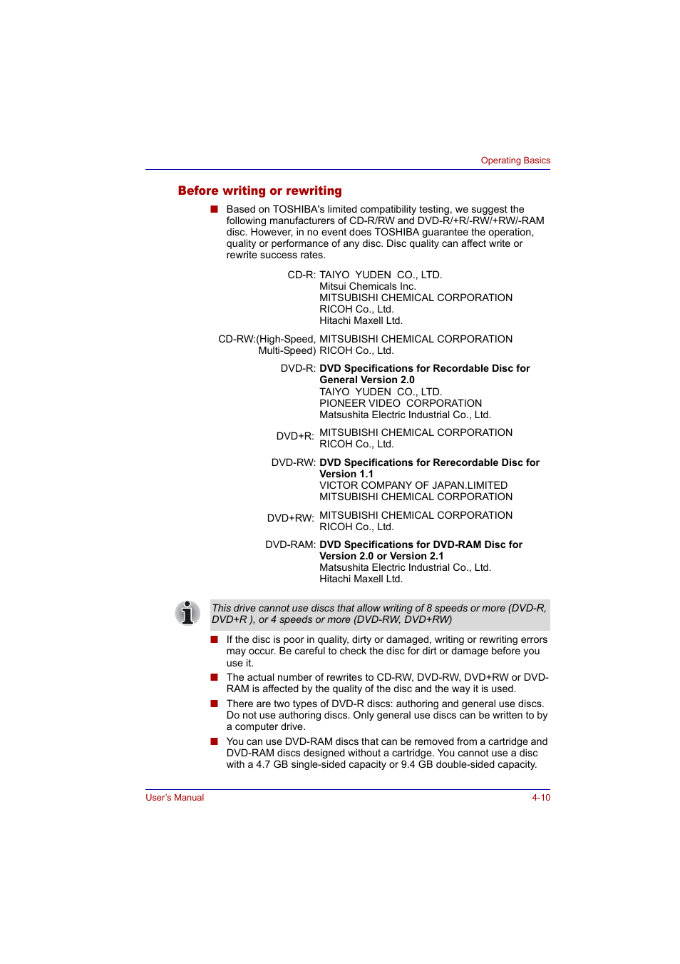 Before writing or rewriting, Before writing or rewriting -10 | Toshiba Tecra A2 User Manual | Page 76 / 198