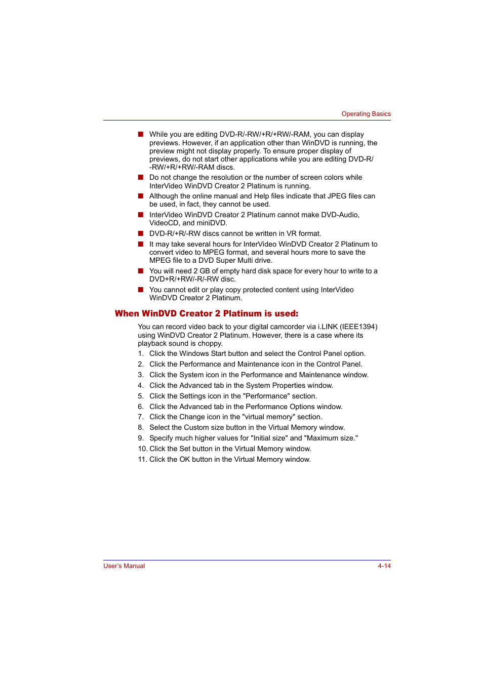 When windvd creator 2 platinum is used, When windvd creator 2 platinum is used: -14 | Toshiba Tecra A2 User Manual | Page 80 / 198