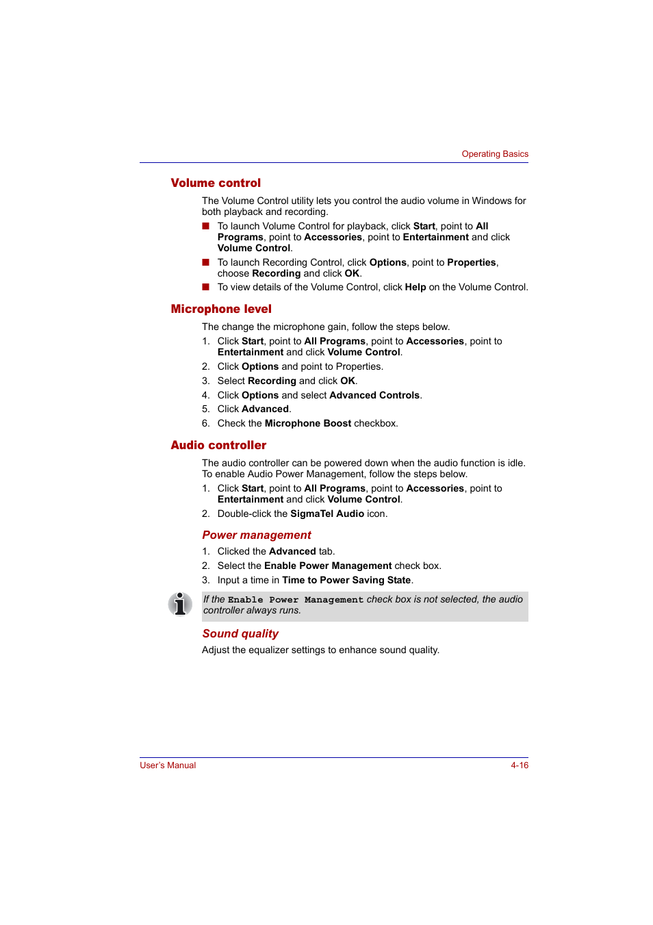 Volume control, Microphone level, Audio controller | Toshiba Tecra A2 User Manual | Page 82 / 198