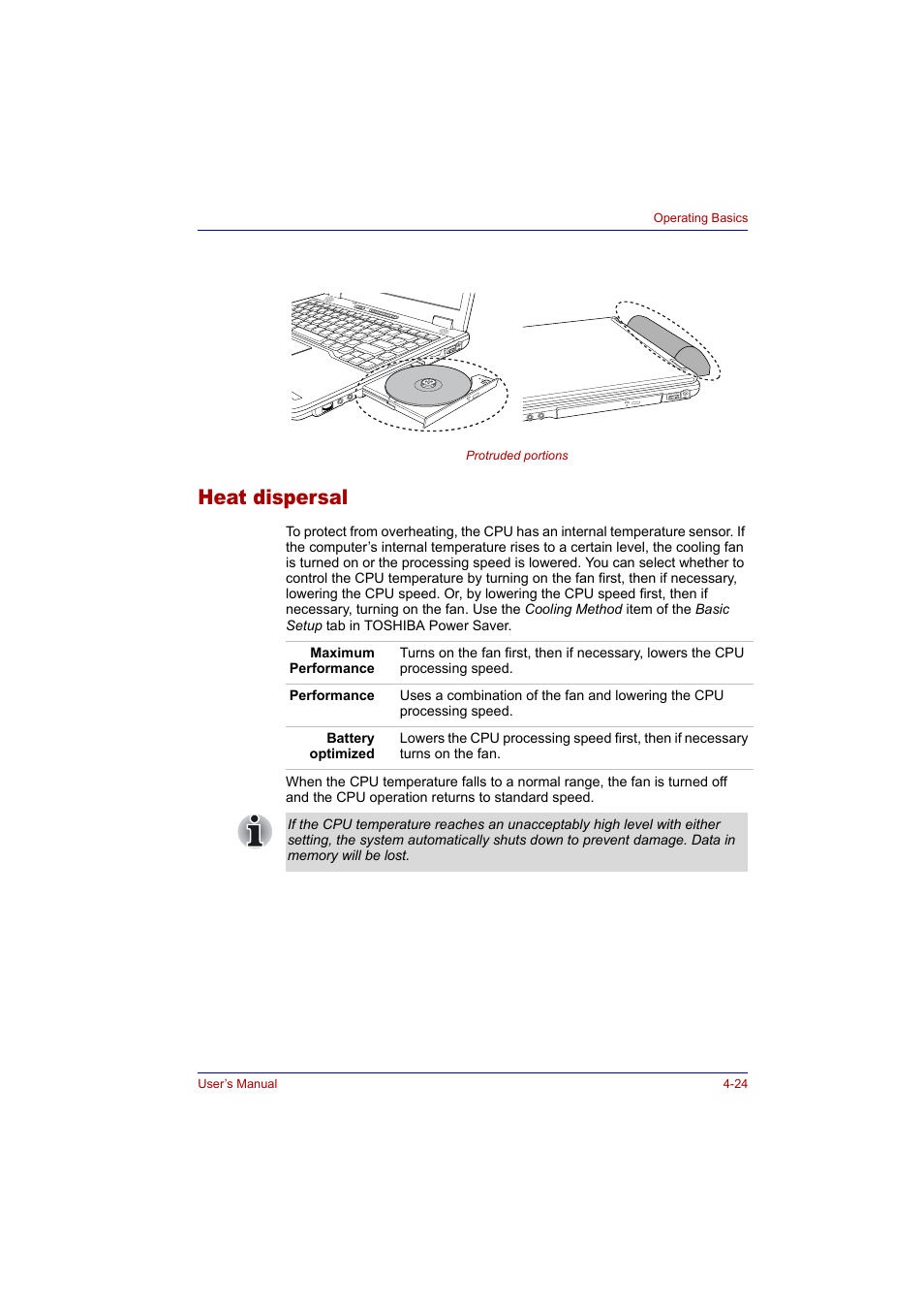 Heat dispersal, Heat dispersal -24 | Toshiba Tecra A2 User Manual | Page 90 / 198