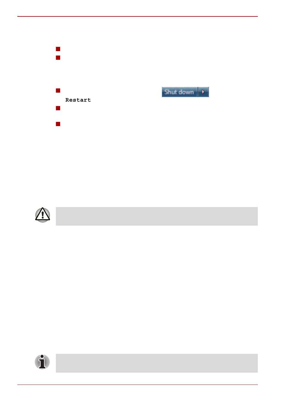 System recovery options and, Restoring the preinstalled software -12, Restarting the computer | System recovery options | Toshiba Satellite T230 User Manual | Page 28 / 170