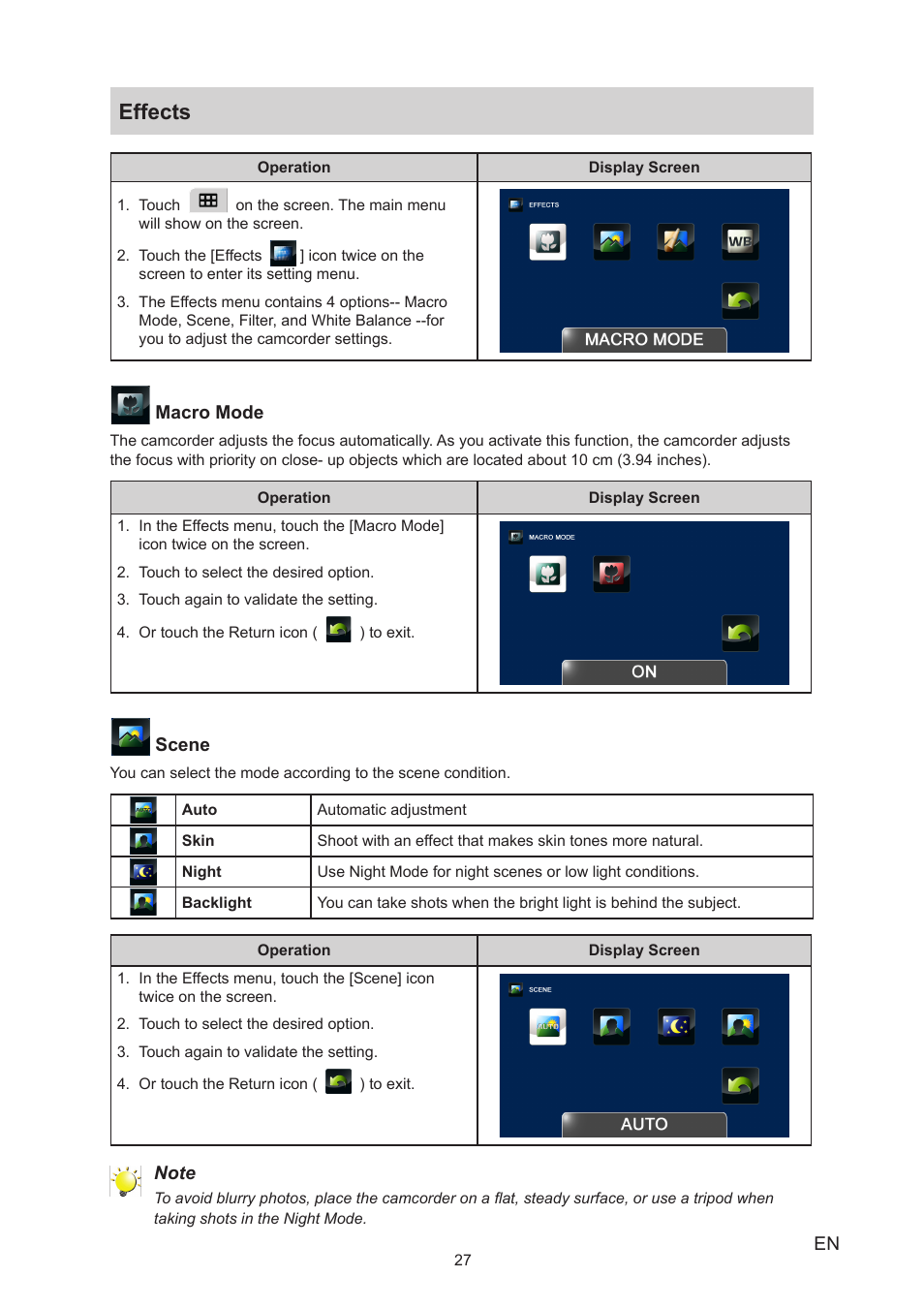 Effects | Toshiba Camileo P100 User Manual | Page 27 / 51