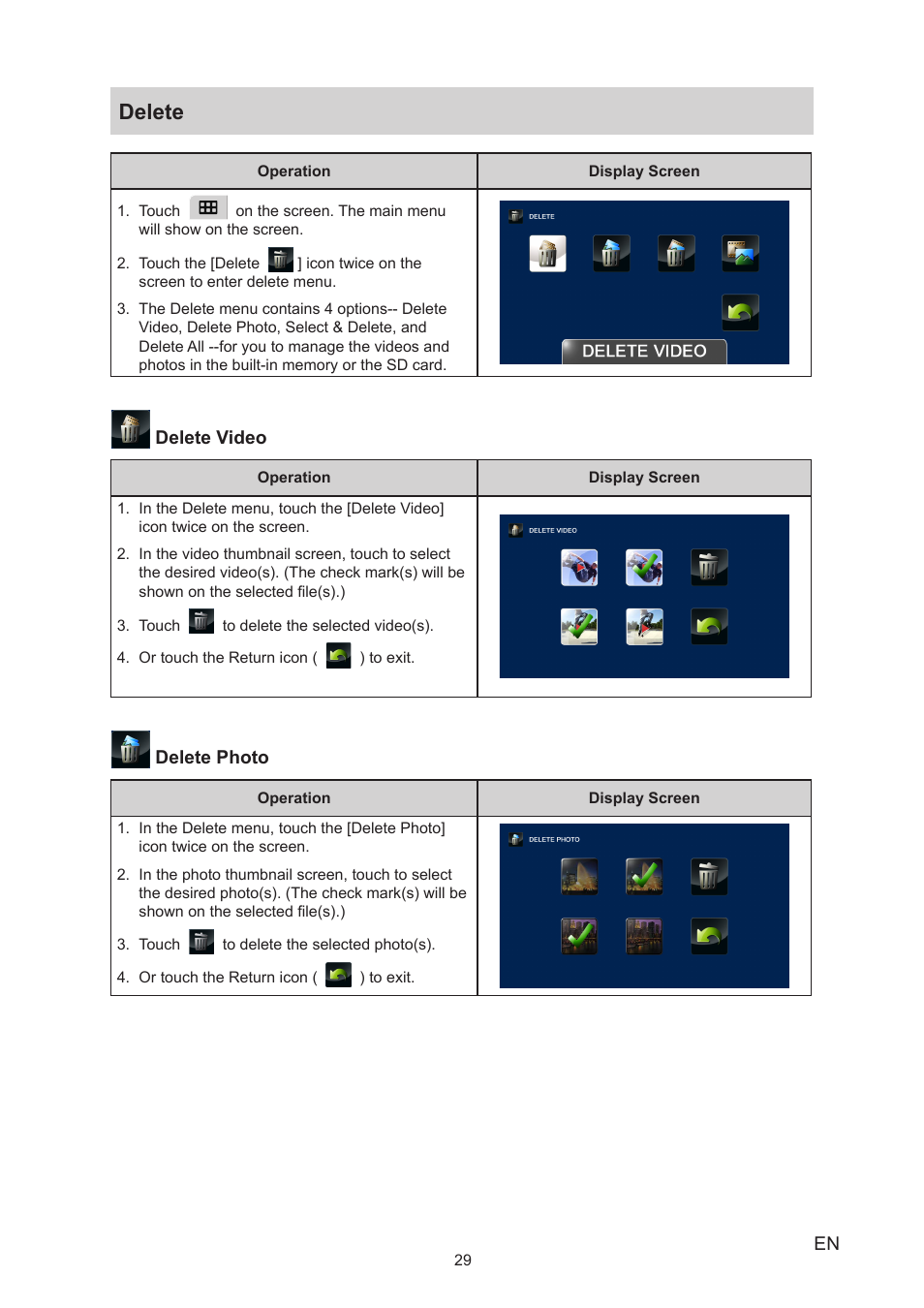 Delete | Toshiba Camileo P100 User Manual | Page 29 / 51