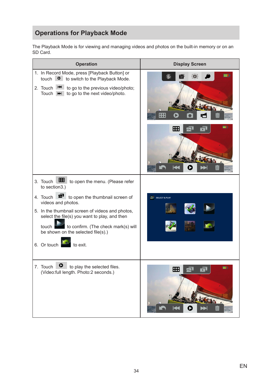 Operations for playback mode | Toshiba Camileo P100 User Manual | Page 34 / 51