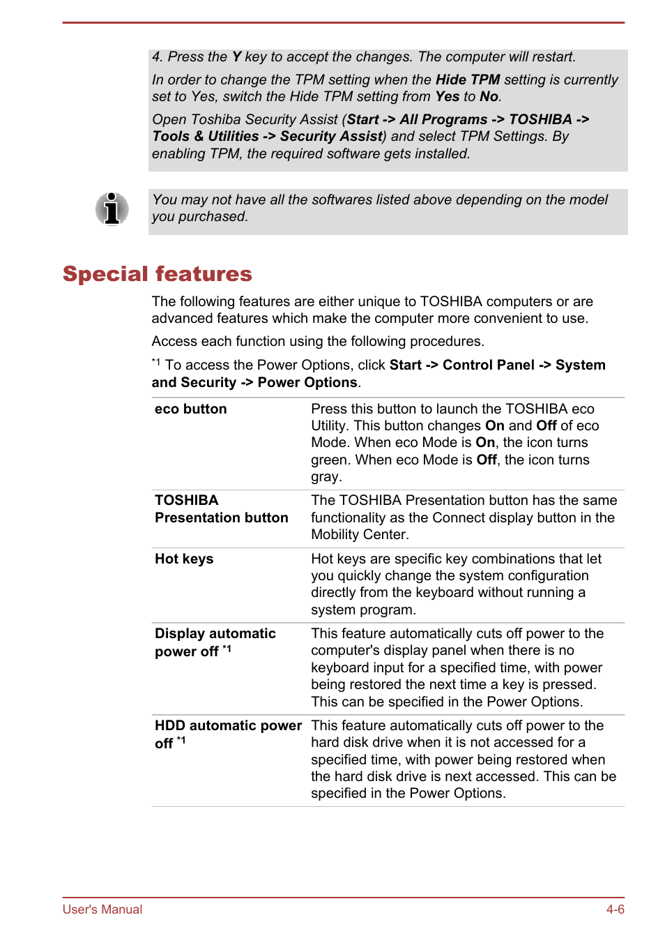 Special features, Special features -6 | Toshiba Portege R930 User Manual | Page 123 / 195