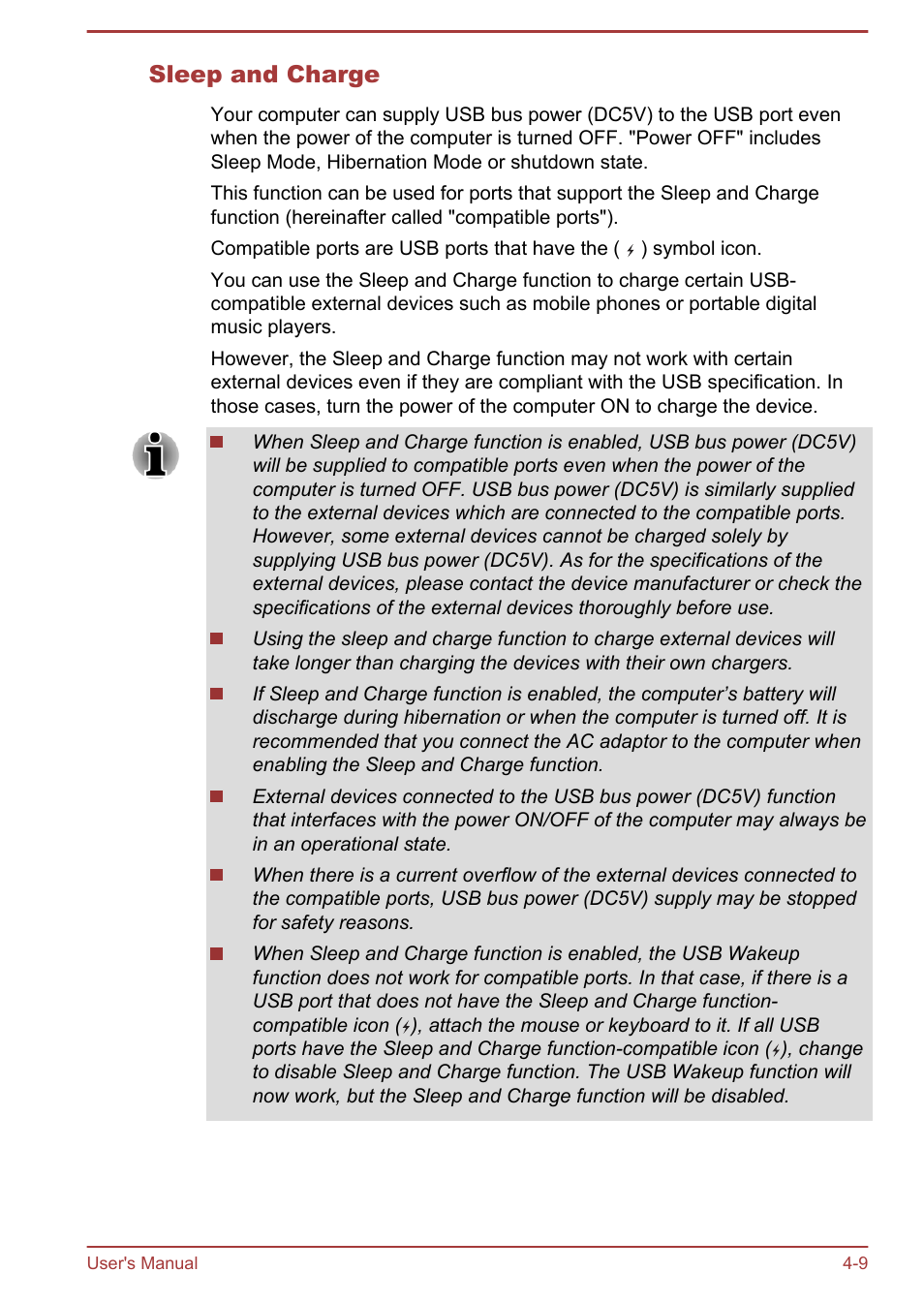 Sleep and charge | Toshiba Portege R930 User Manual | Page 126 / 195
