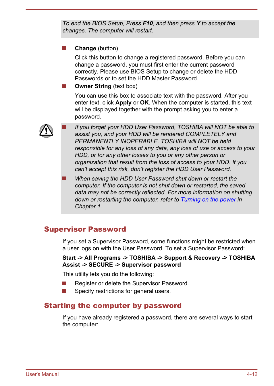 Supervisor password, Starting the computer by password | Toshiba Portege R930 User Manual | Page 129 / 195
