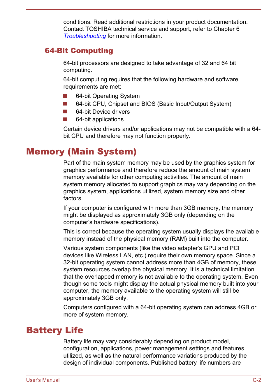 Bit computing, Memory (main system), Battery life | Toshiba Portege R930 User Manual | Page 179 / 195