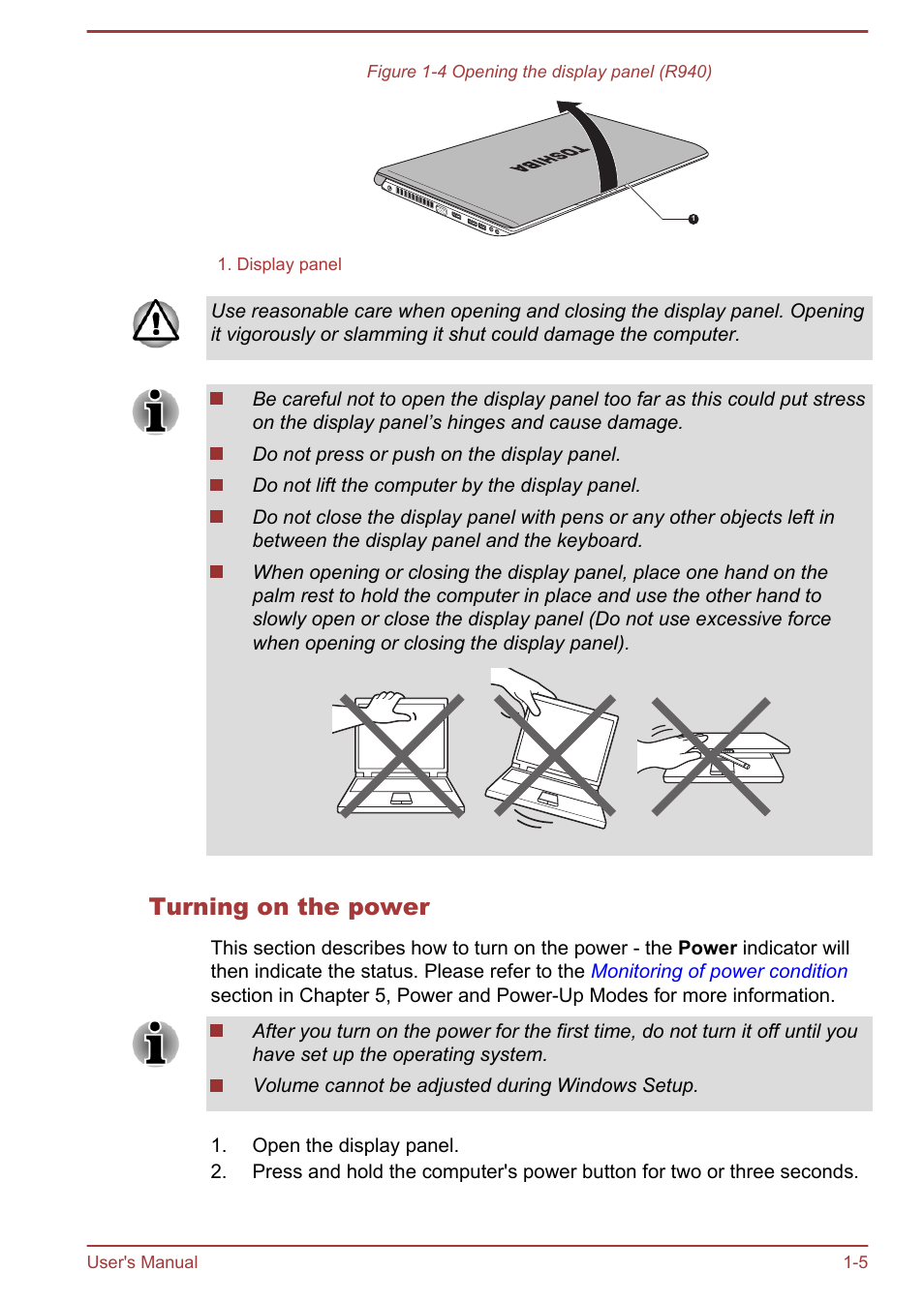 Turning on the power | Toshiba Portege R930 User Manual | Page 21 / 195
