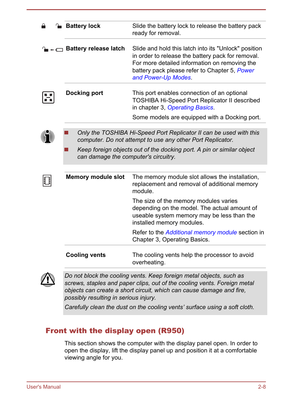 Front with the display open (r950) | Toshiba Portege R930 User Manual | Page 35 / 195