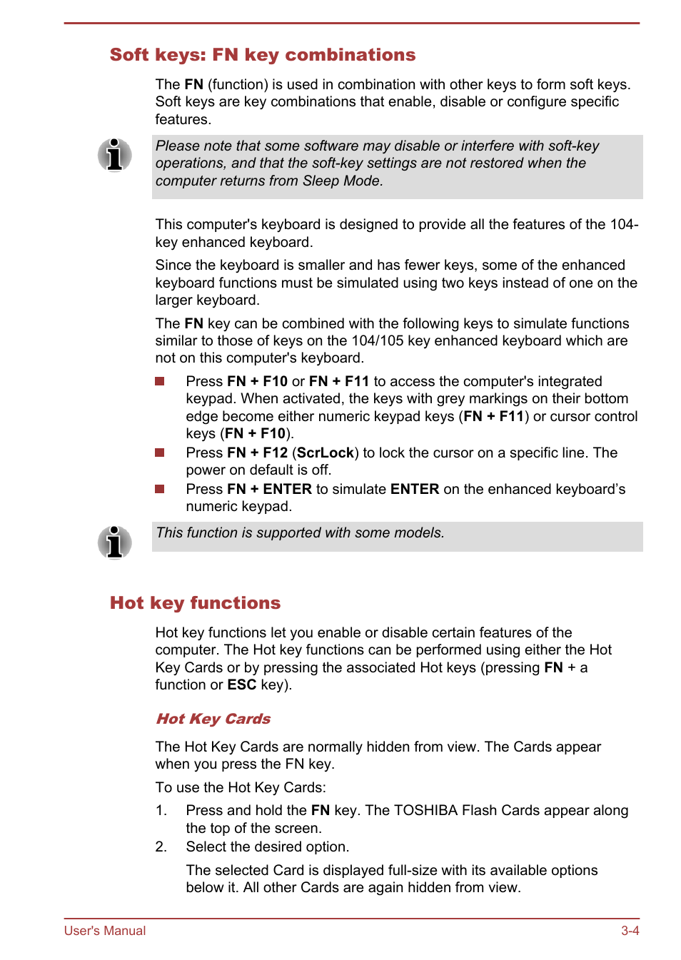 Soft keys: fn key combinations, Hot key functions | Toshiba Portege R930 User Manual | Page 69 / 195